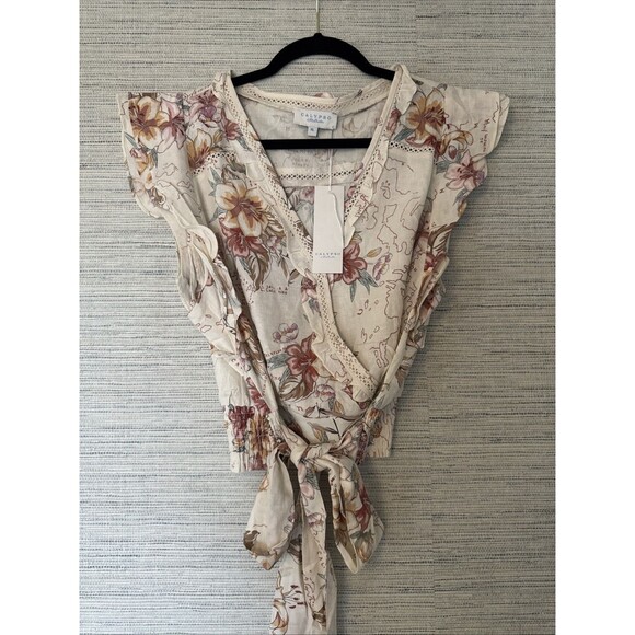 Calypso St. Barth Tops - Calypso St Barth Bohemian Floral Romance  Wrap Blouse Flutter Cap Sleeve  XL NWT